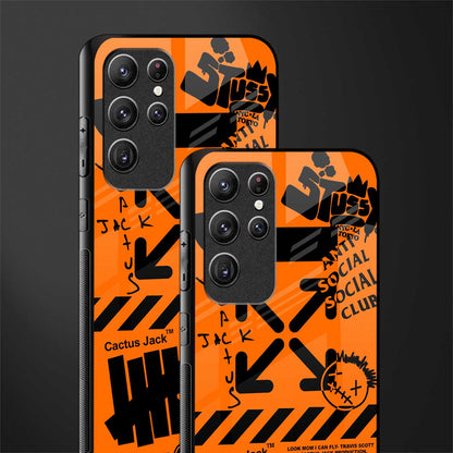 orange travis scott x anti social social club glass case for samsung galaxy s21 ultra image-2