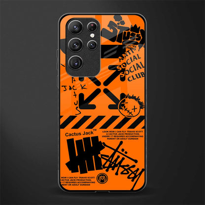 orange travis scott x anti social social club glass case for samsung galaxy s21 ultra image