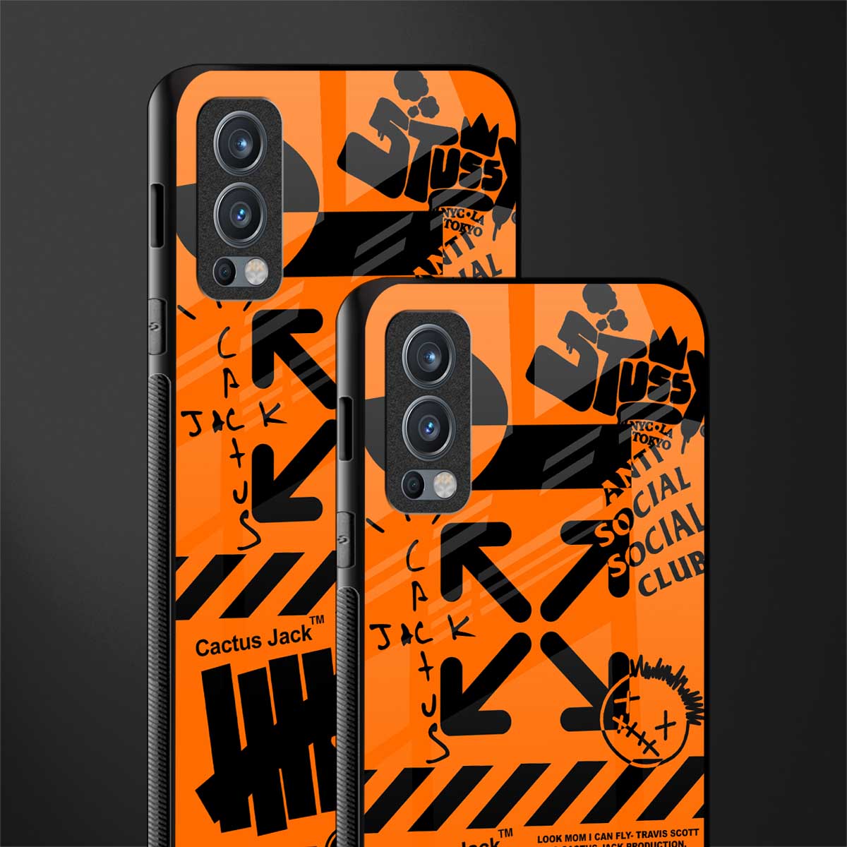 orange travis scott x anti social social club glass case for oneplus nord 2 5g image-2