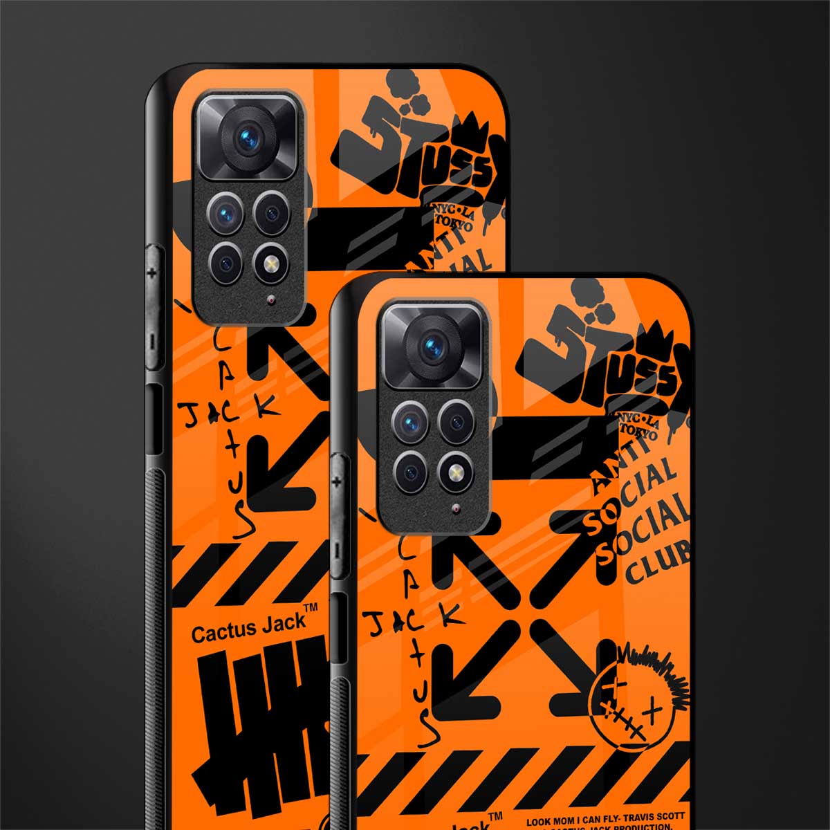 orange travis scott x anti social social club glass case for redmi note 11 pro image-2