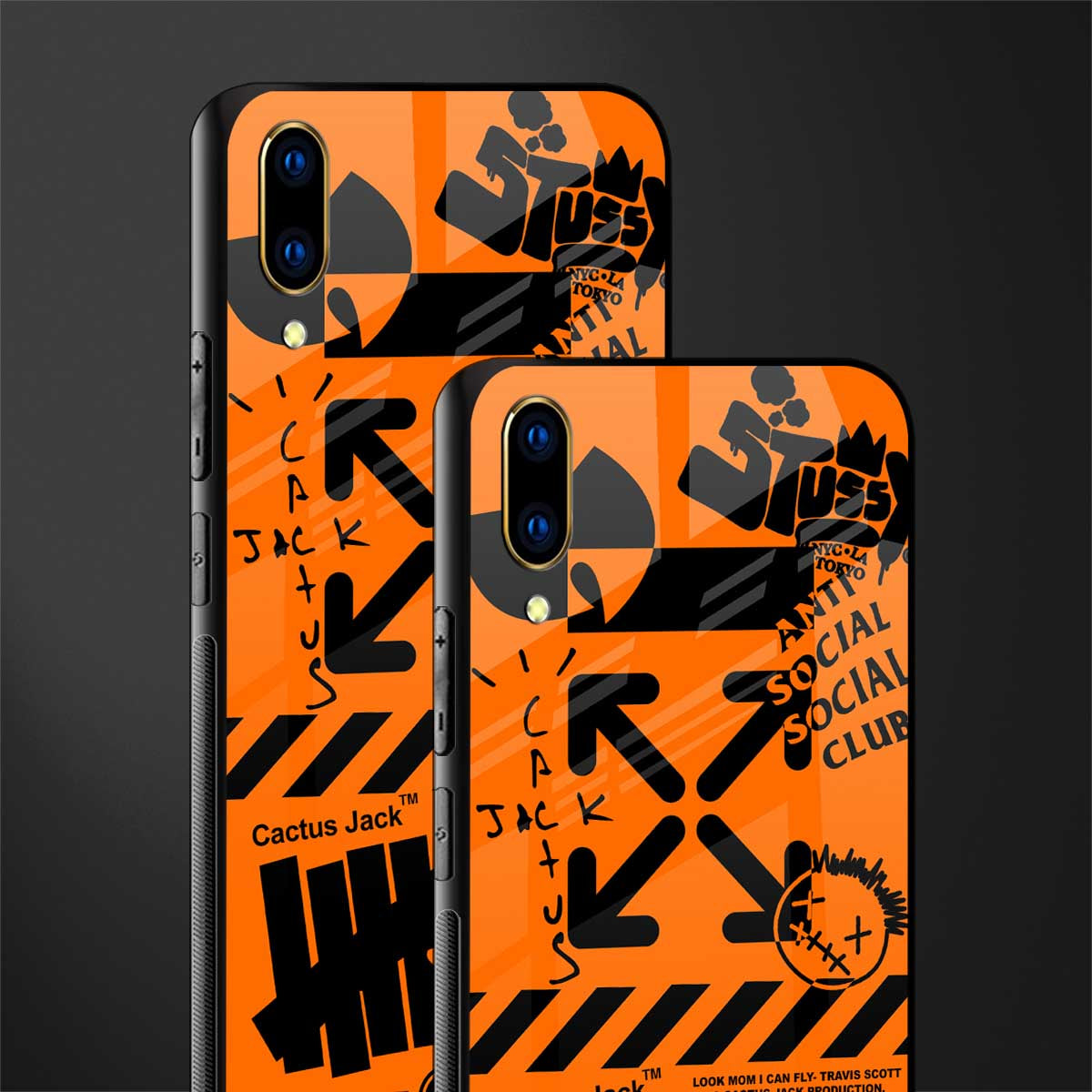 orange travis scott x anti social social club glass case for vivo v11 pro image-2