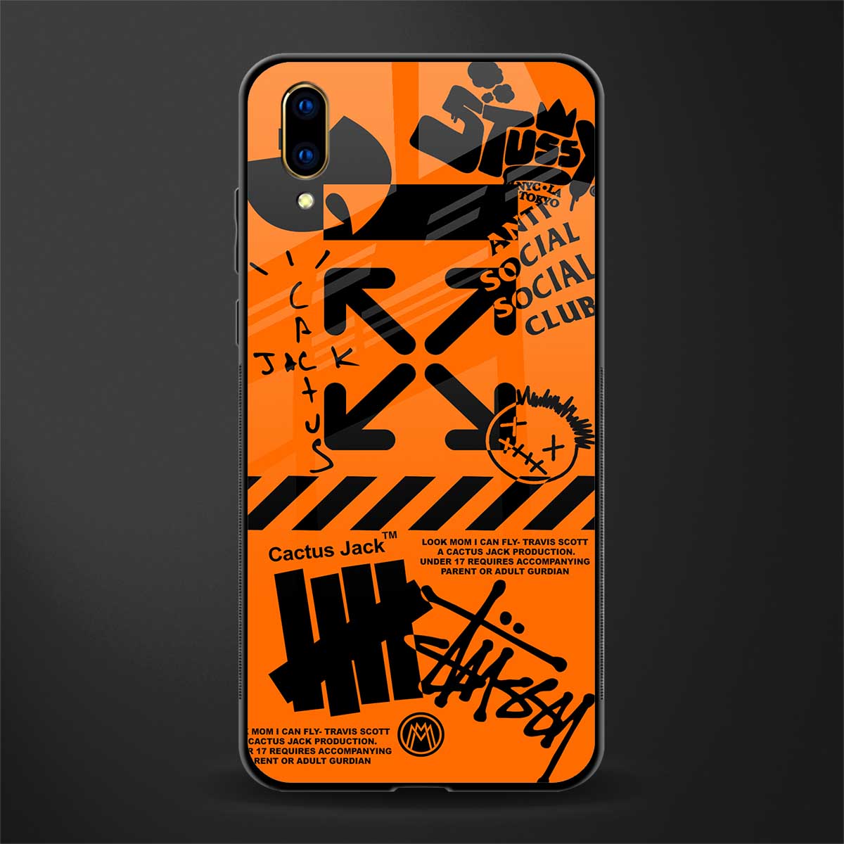 orange travis scott x anti social social club glass case for vivo v11 pro image