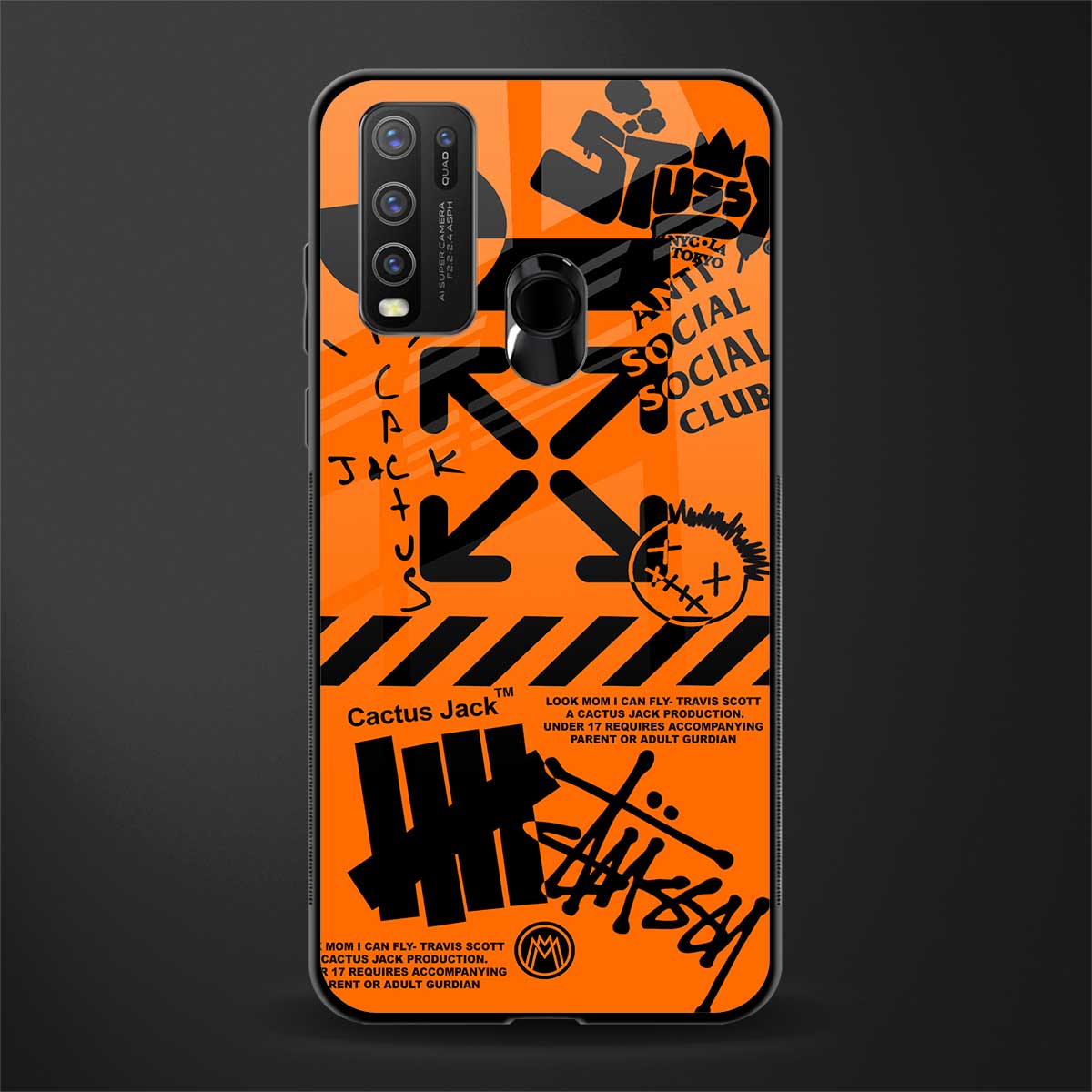 orange travis scott x anti social social club glass case for vivo y30 image