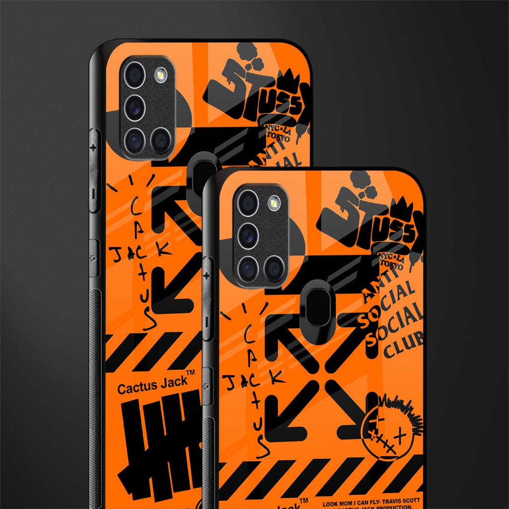 orange travis scott x anti social social club glass case for samsung galaxy a21s image-2