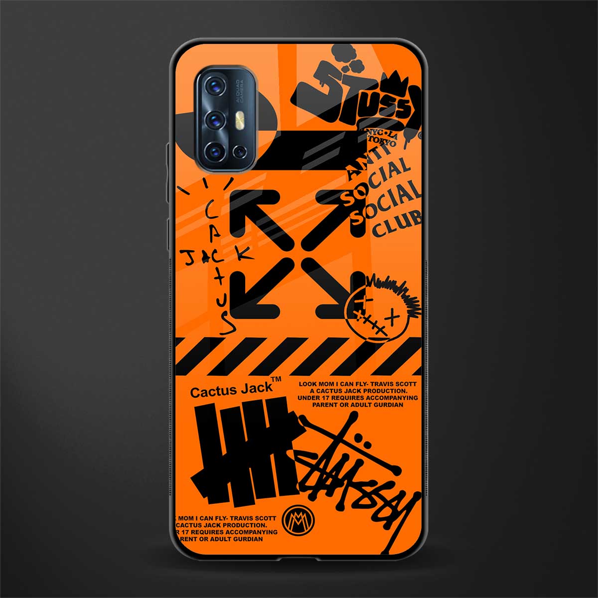 orange travis scott x anti social social club glass case for vivo v17 image