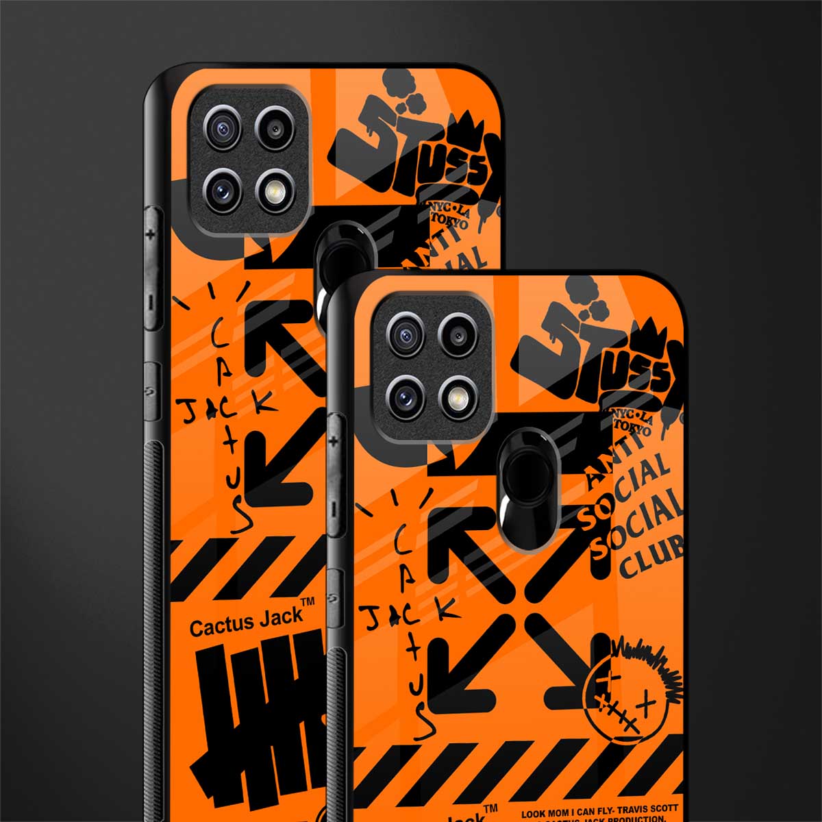 orange travis scott x anti social social club glass case for oppo a15s image-2
