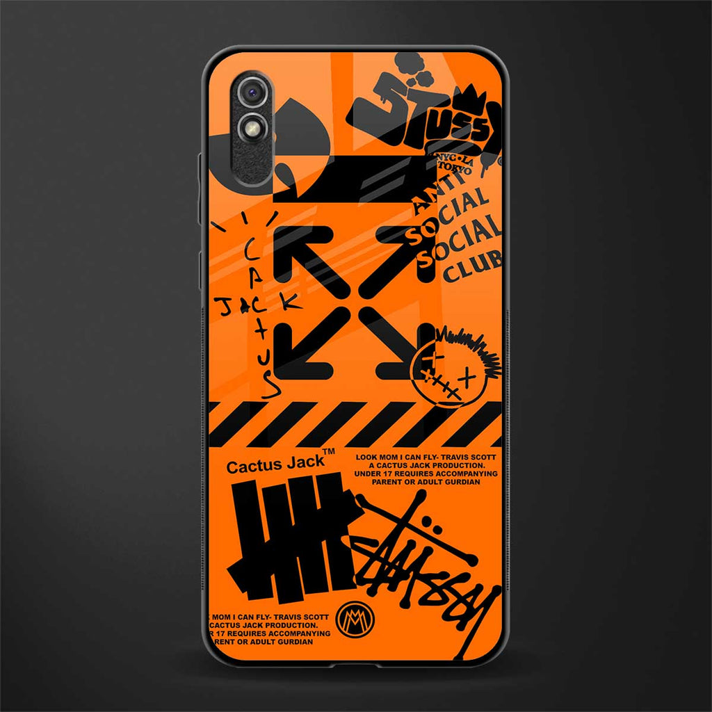 orange travis scott x anti social social club glass case for redmi 9i image