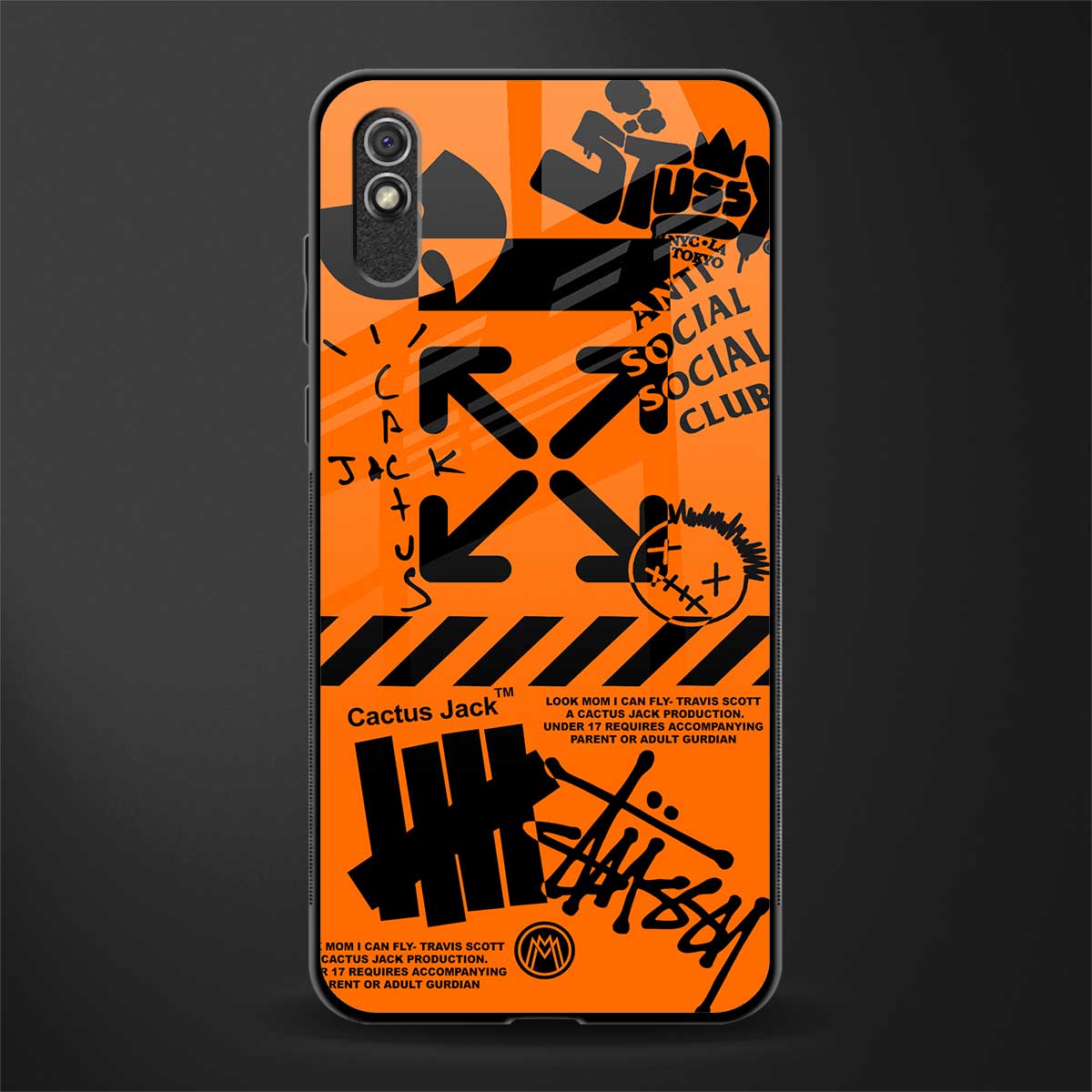 orange travis scott x anti social social club glass case for redmi 9i image