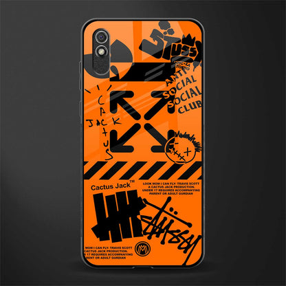orange travis scott x anti social social club glass case for redmi 9a image