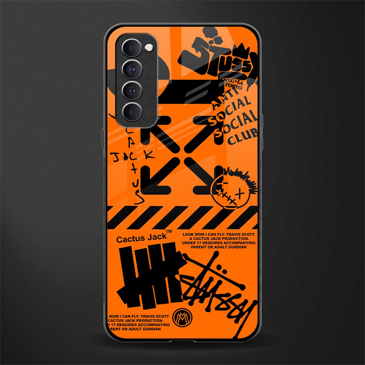 orange travis scott x anti social social club glass case for oppo reno 4 pro image