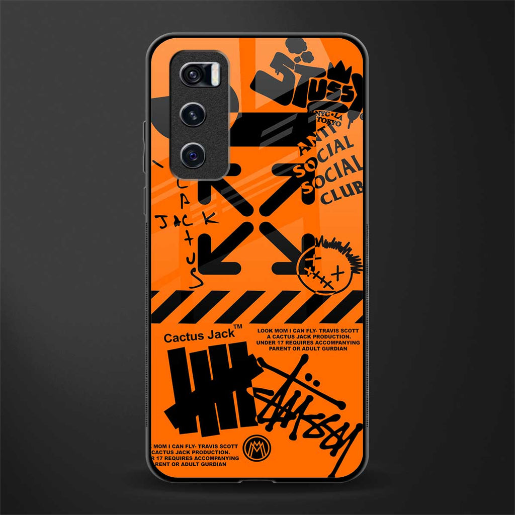 orange travis scott x anti social social club glass case for vivo v20 se image