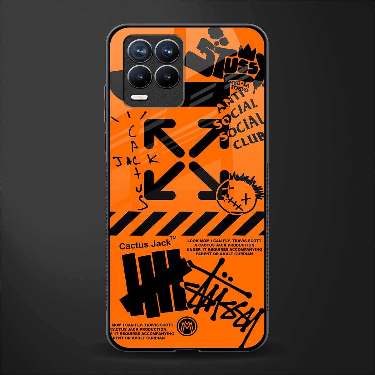 orange travis scott x anti social social club glass case for realme 8 4g image