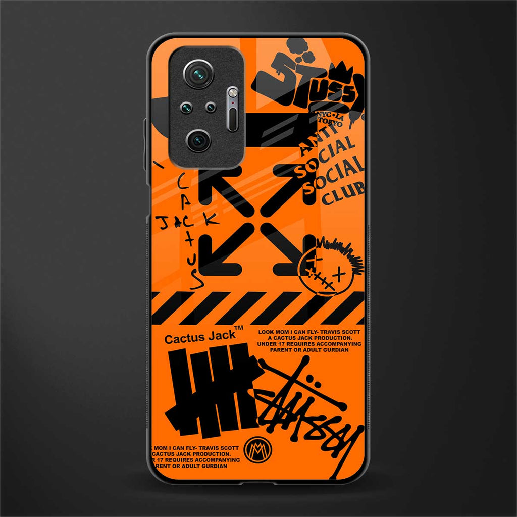 orange travis scott x anti social social club glass case for redmi note 10 pro image