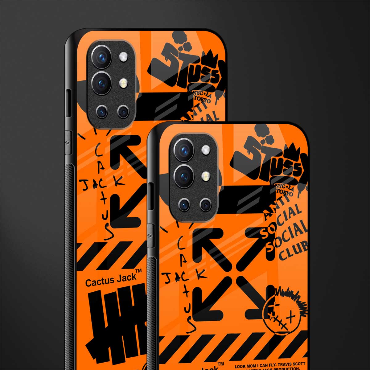 orange travis scott x anti social social club glass case for oneplus 9r image-2