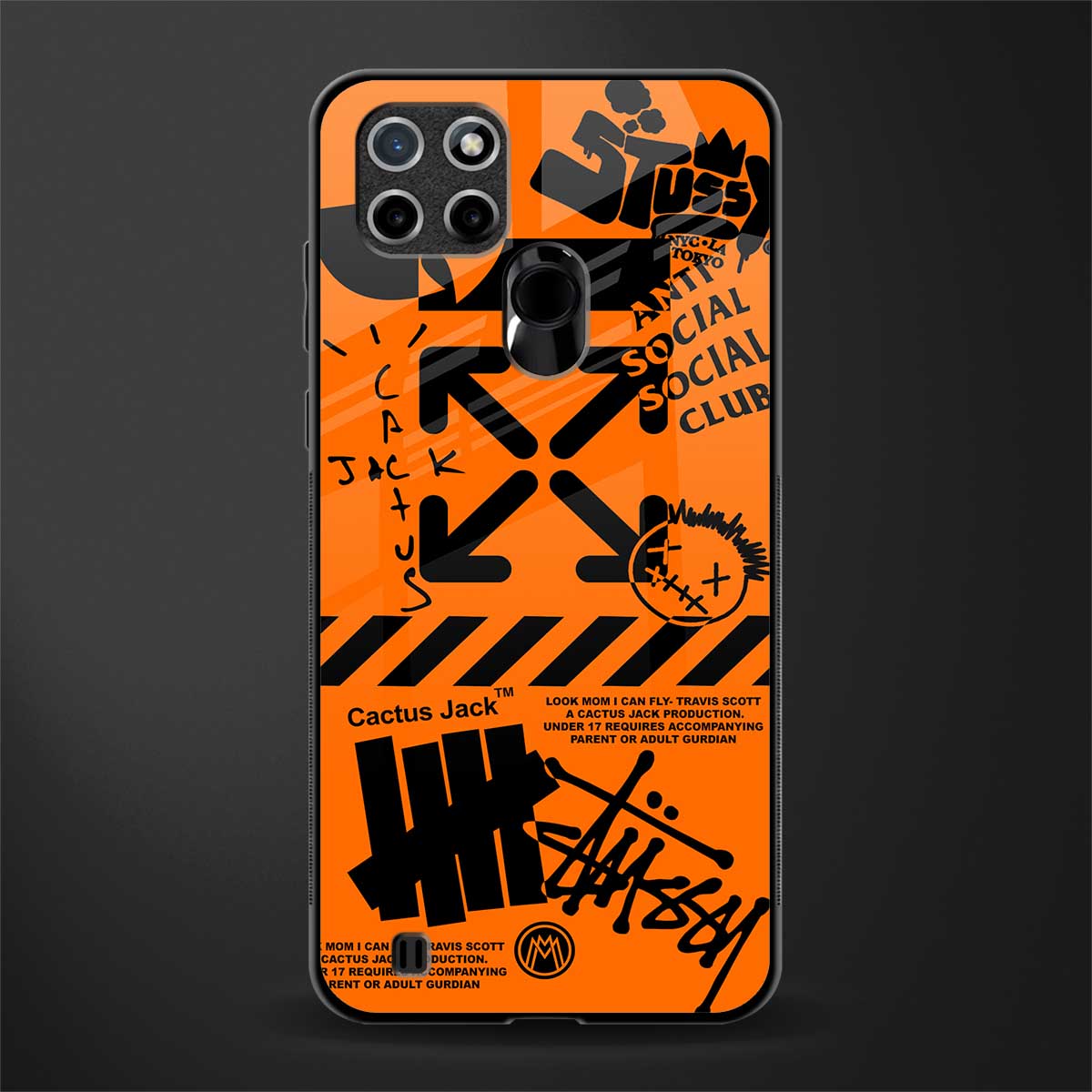 orange travis scott x anti social social club glass case for realme c21 image