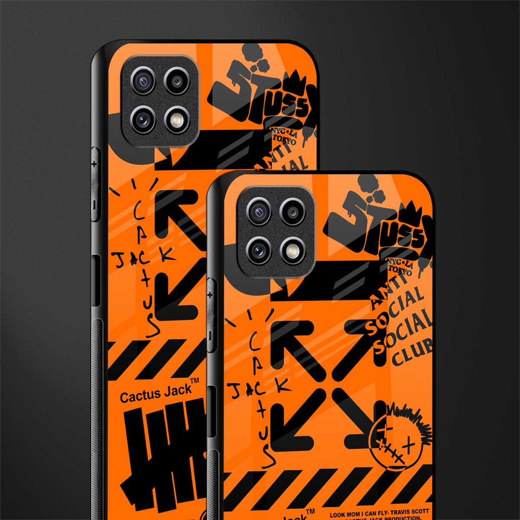 orange travis scott x anti social social club glass case for samsung galaxy a22 5g image-2