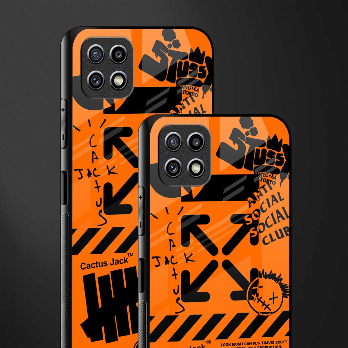 orange travis scott x anti social social club glass case for samsung galaxy a22 5g image-2
