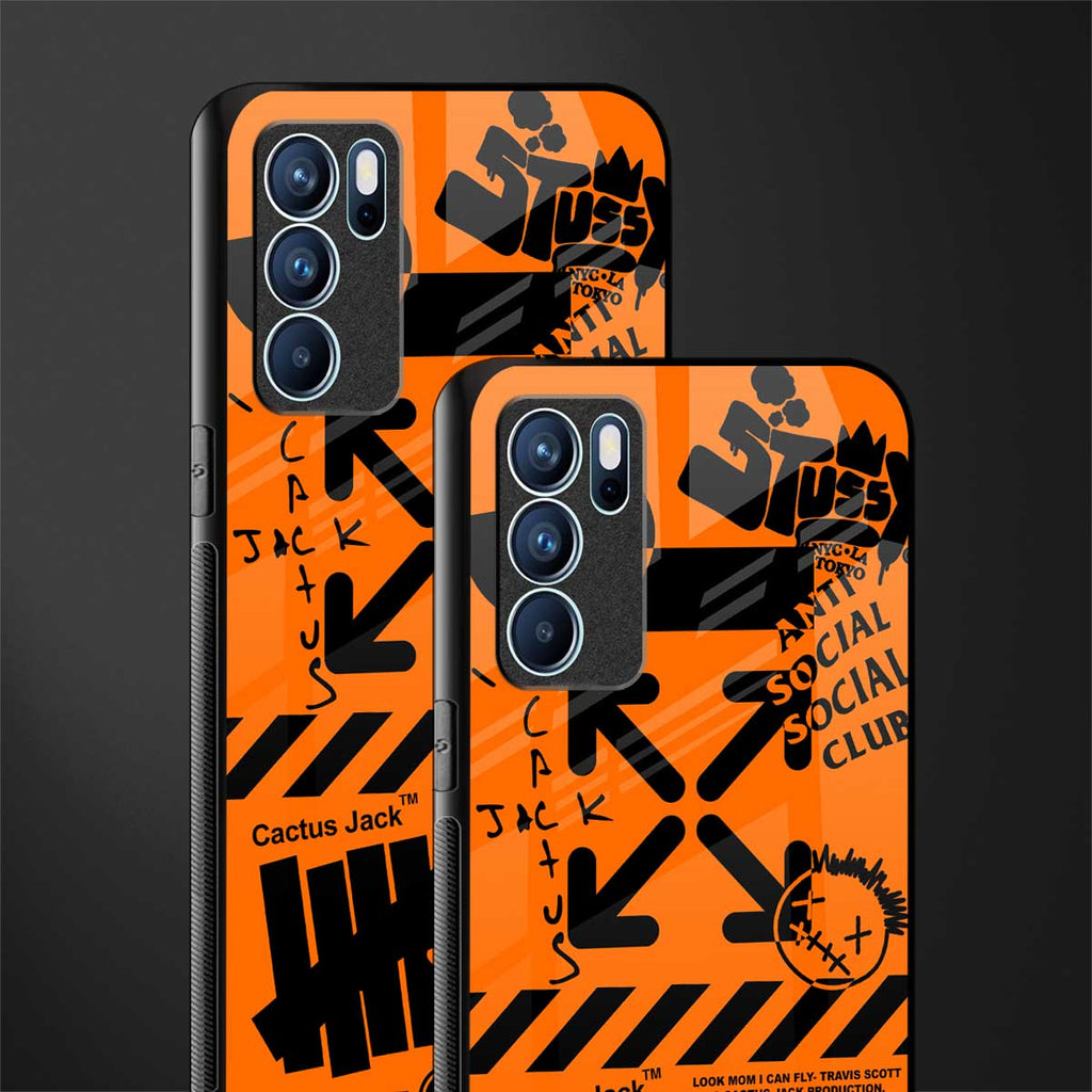 orange travis scott x anti social social club glass case for oppo reno6 pro 5g image-2