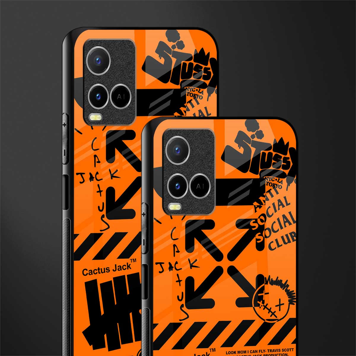 orange travis scott x anti social social club glass case for vivo y21s image-2