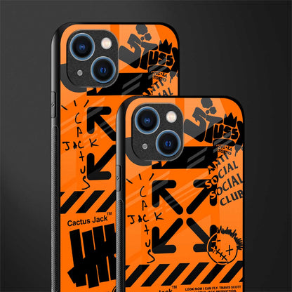 orange travis scott x anti social social club glass case for iphone 14 plus image-2