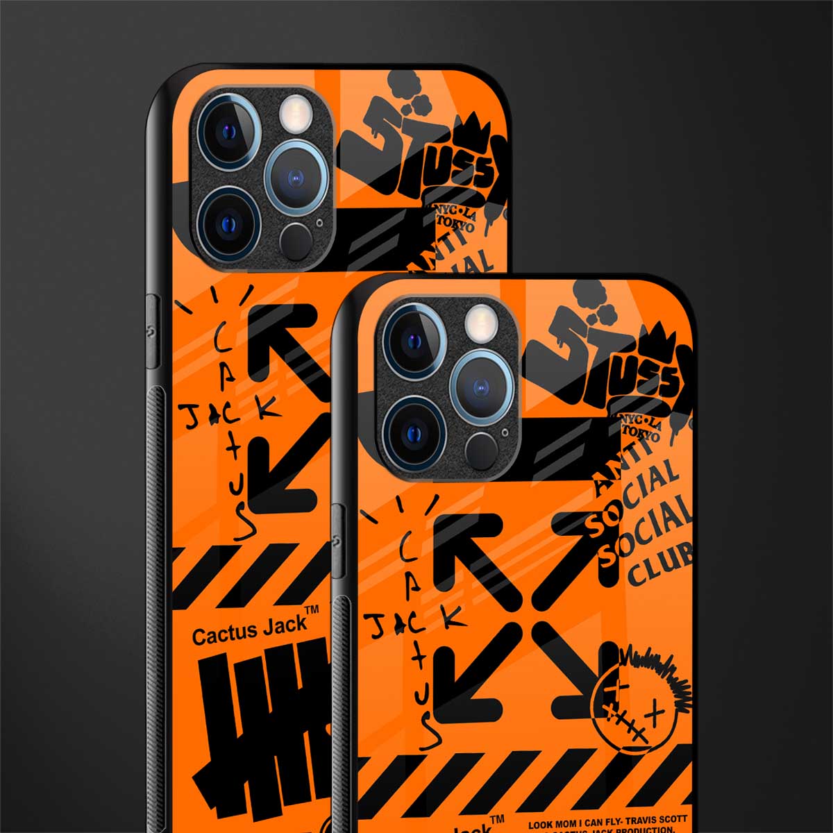 orange travis scott x anti social social club glass case for iphone 13 pro max image-2