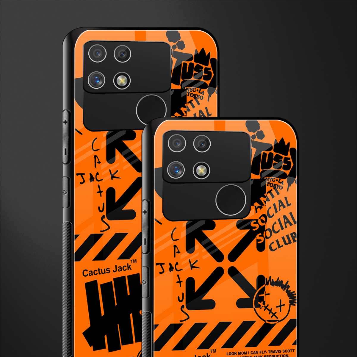 orange travis scott x anti social social club back phone cover | glass case for realme narzo 50a