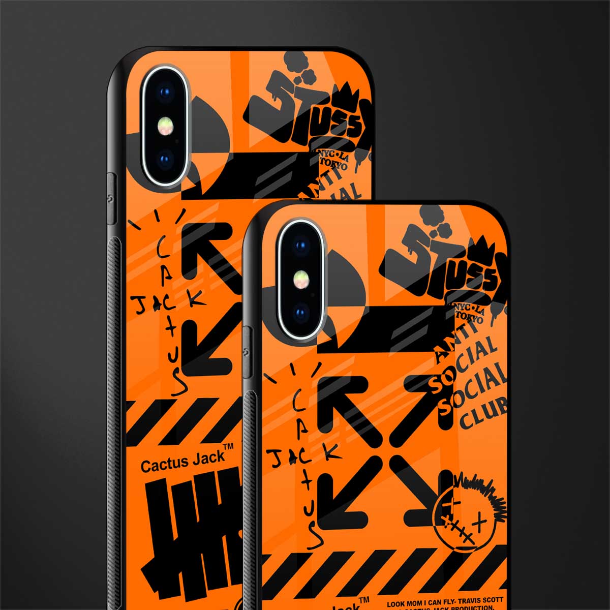 orange travis scott x anti social social club glass case for iphone xs image-2