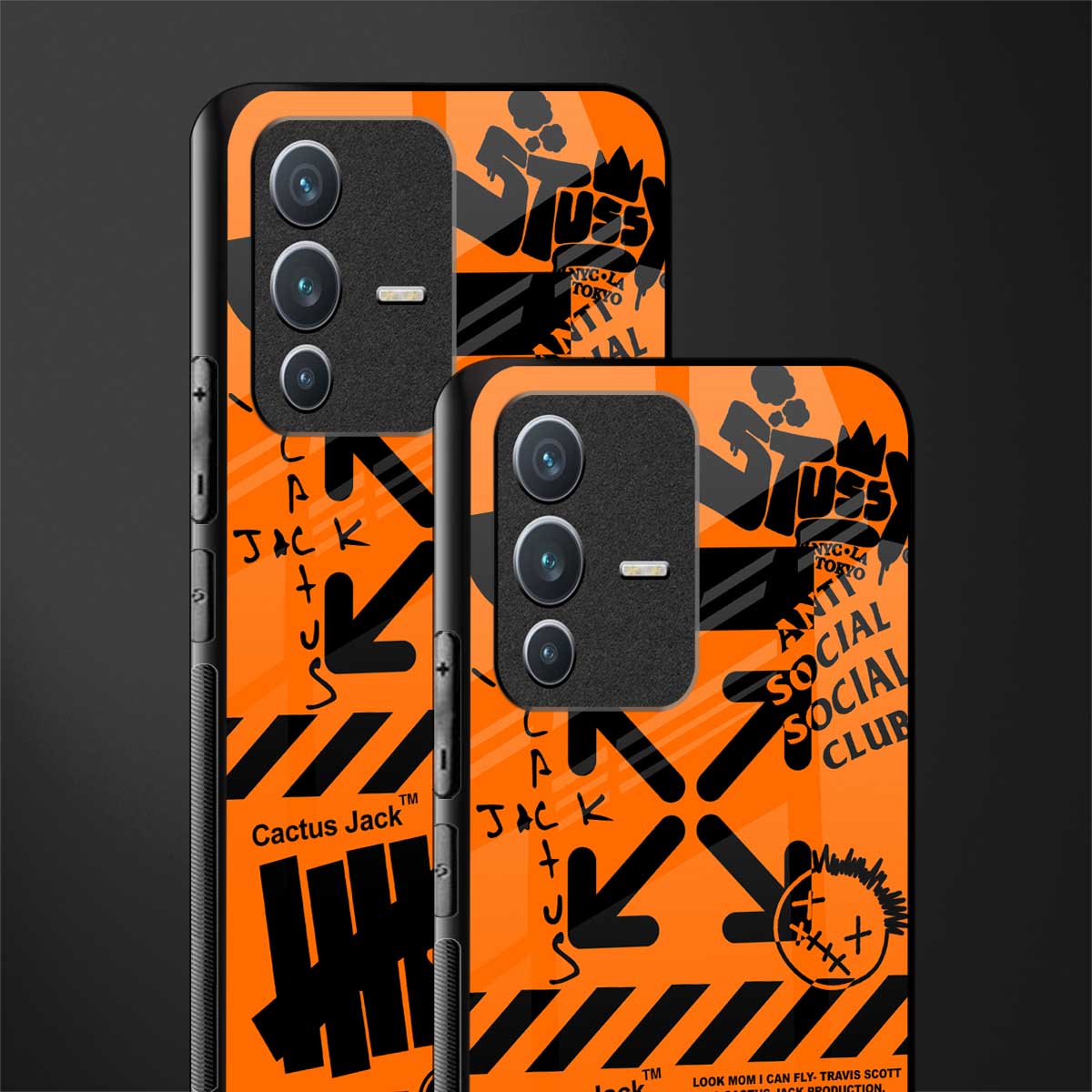 orange travis scott x anti social social club glass case for vivo v23 5g image-2