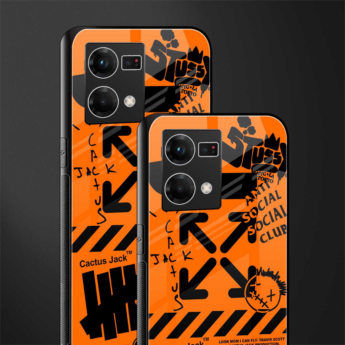 orange travis scott x anti social social club back phone cover | glass case for oppo f21 pro 4g