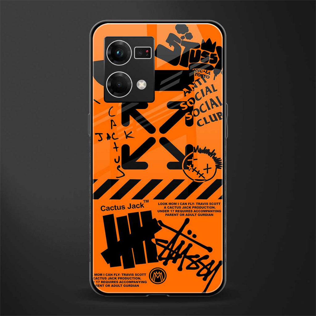 orange travis scott x anti social social club back phone cover | glass case for oppo f21 pro 4g