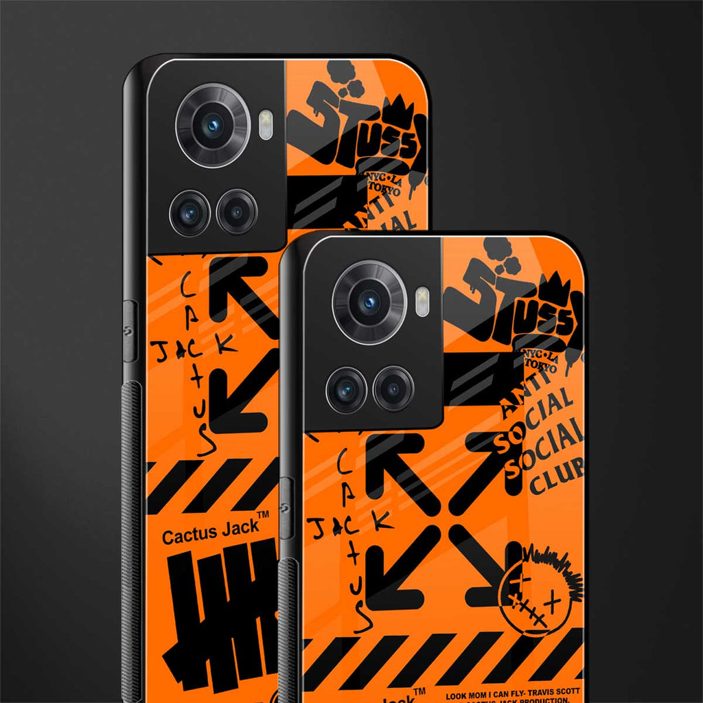 orange travis scott x anti social social club back phone cover | glass case for oneplus 10r 5g