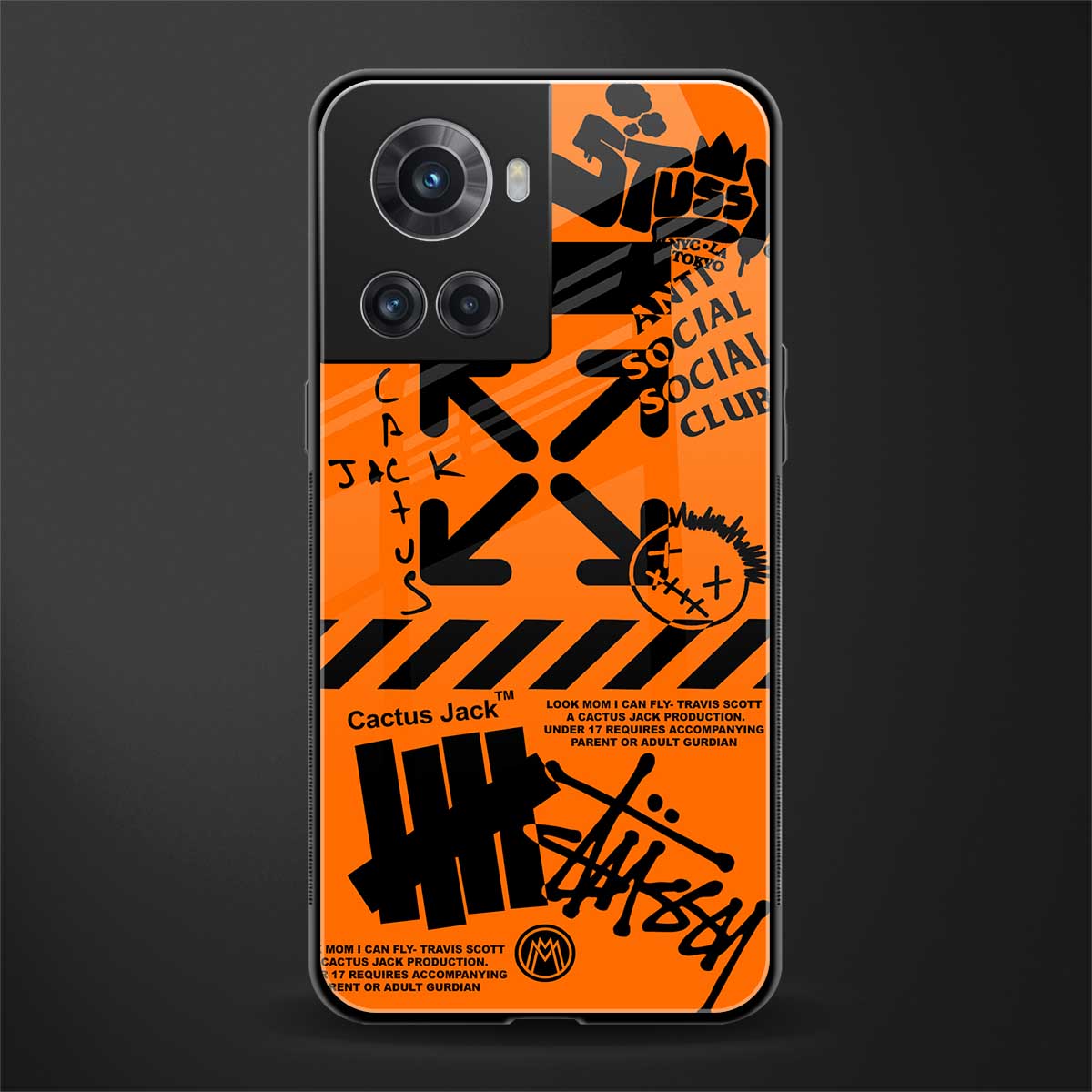 orange travis scott x anti social social club back phone cover | glass case for oneplus 10r 5g