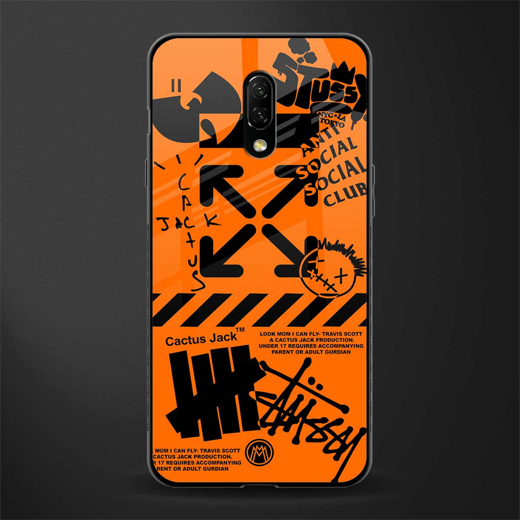 orange travis scott x anti social social club glass case for oneplus 7 image
