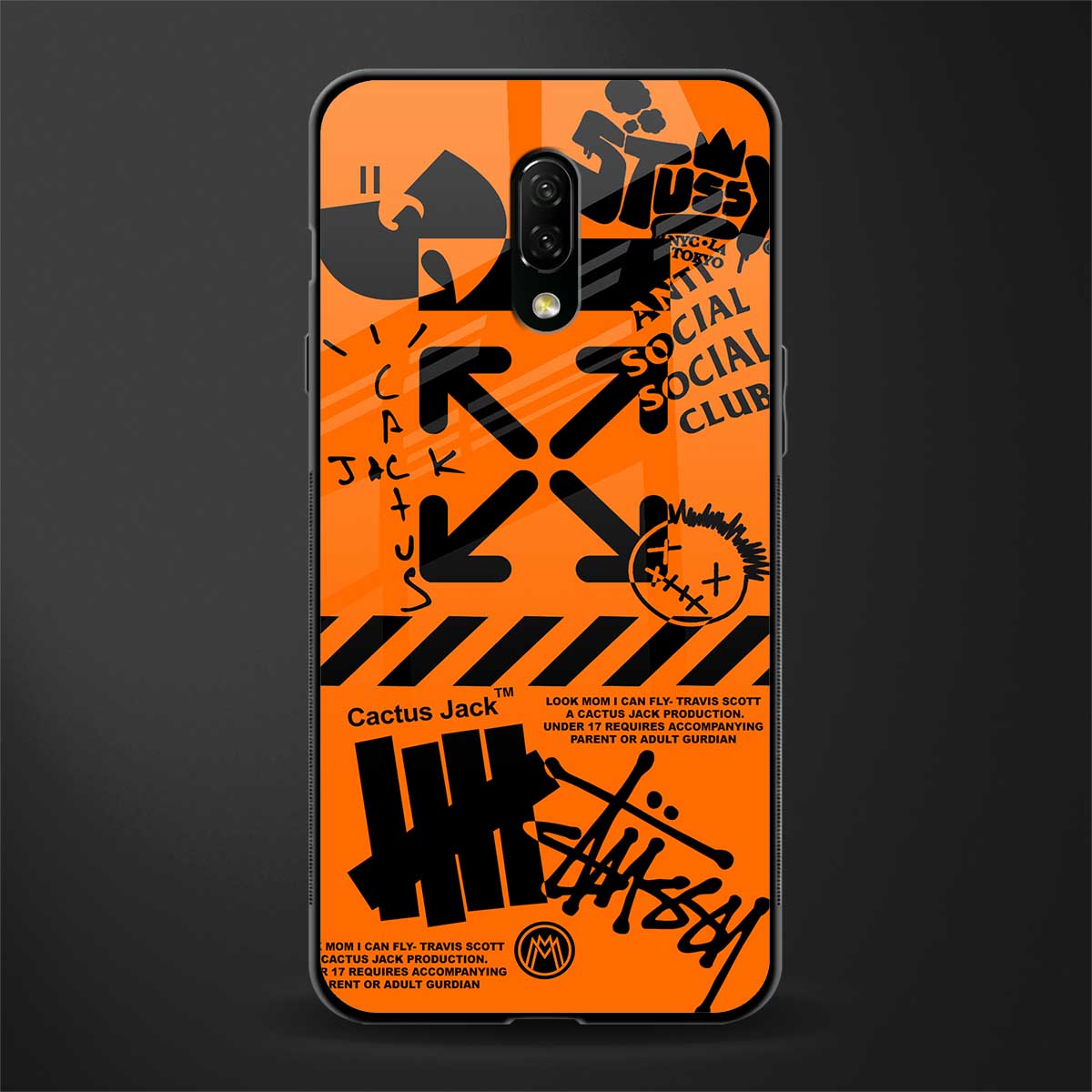 orange travis scott x anti social social club glass case for oneplus 7 image