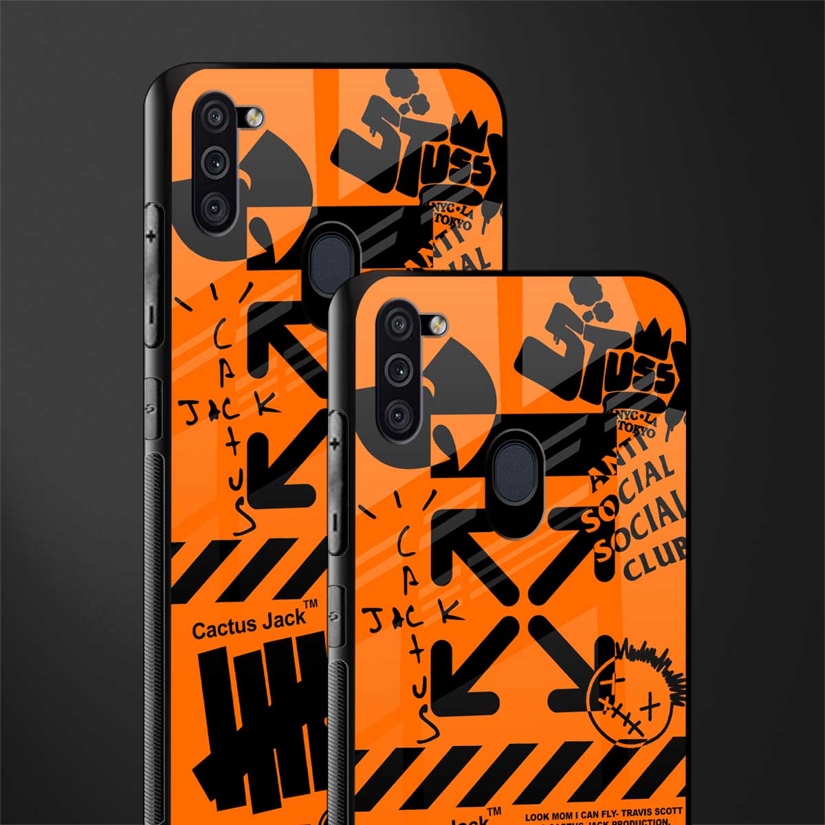 orange travis scott x anti social social club glass case for samsung galaxy m11 image-2