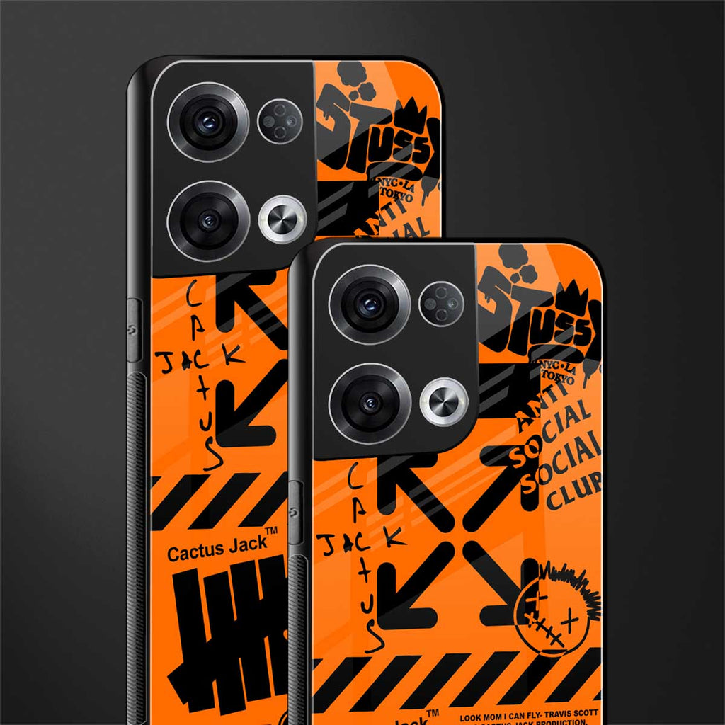 orange travis scott x anti social social club back phone cover | glass case for oppo reno 8 pro