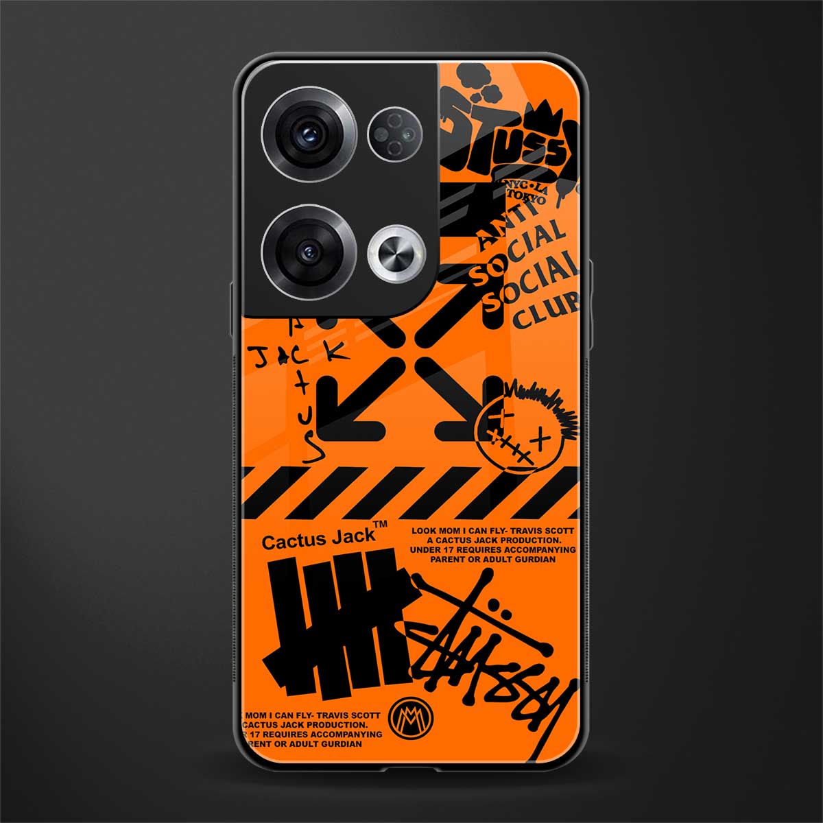 orange travis scott x anti social social club back phone cover | glass case for oppo reno 8 pro