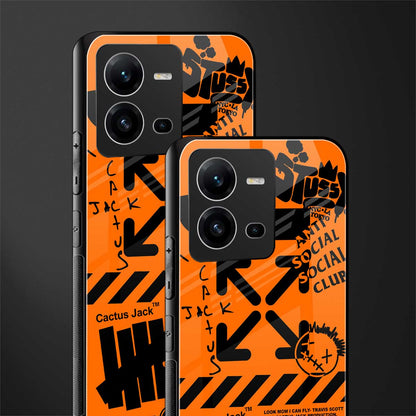 orange travis scott x anti social social club back phone cover | glass case for vivo v25-5g