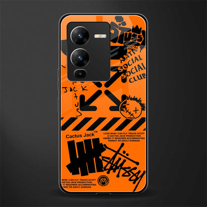 orange travis scott x anti social social club back phone cover | glass case for vivo v25 pro 5g