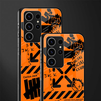 orange travis scott x anti social social club glass case for phone case | glass case for samsung galaxy s23 ultra