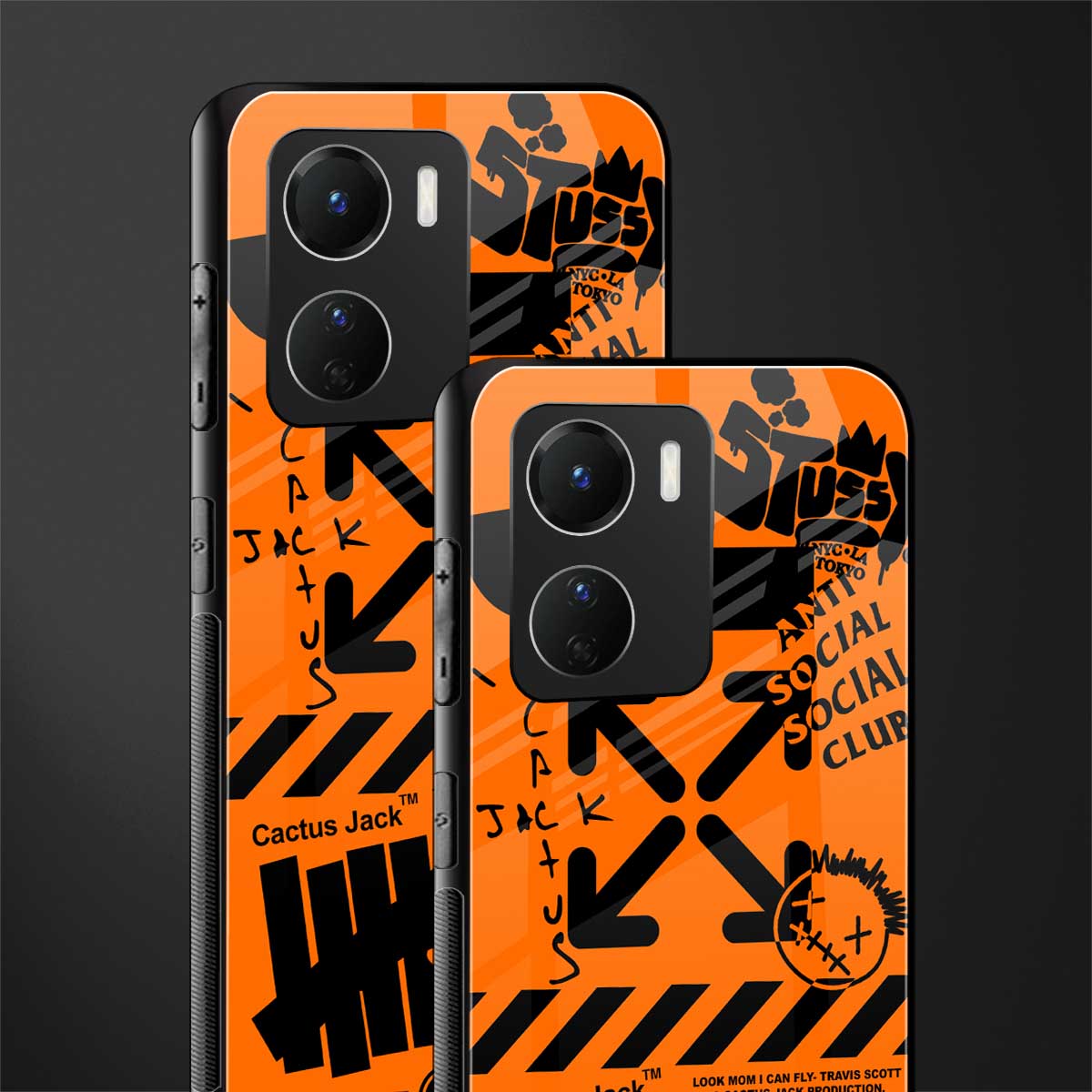 orange travis scott x anti social social club back phone cover | glass case for vivo y16