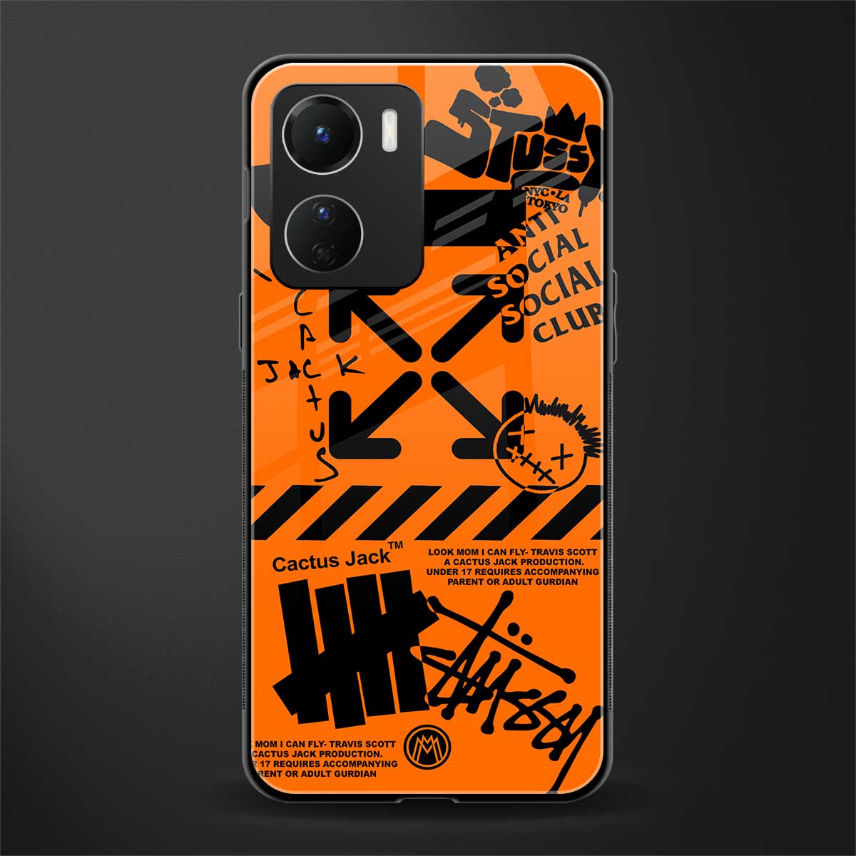 orange travis scott x anti social social club back phone cover | glass case for vivo y16
