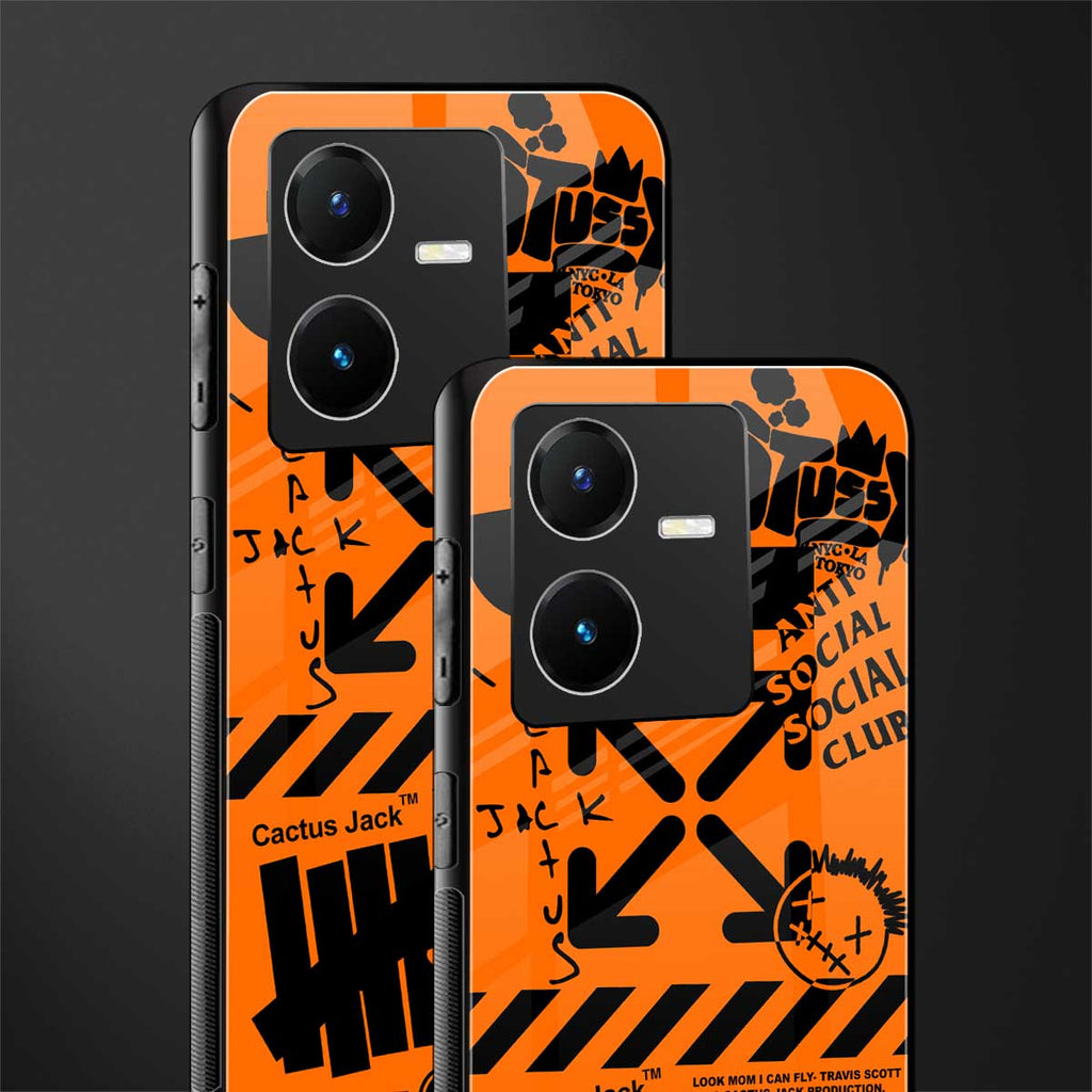 orange travis scott x anti social social club back phone cover | glass case for vivo y22