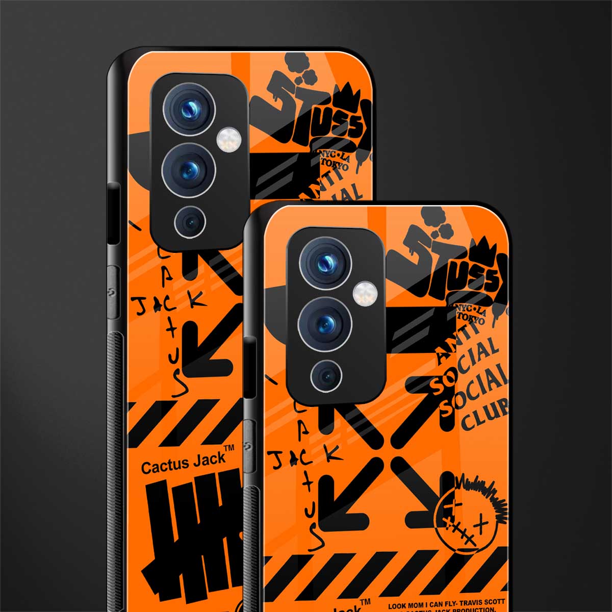 orange travis scott x anti social social club back phone cover | glass case for oneplus 9