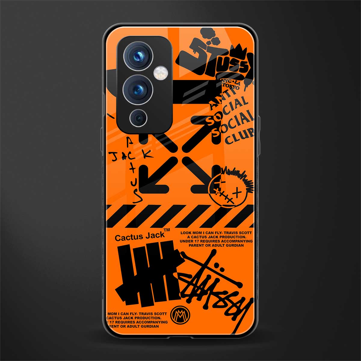 orange travis scott x anti social social club back phone cover | glass case for oneplus 9