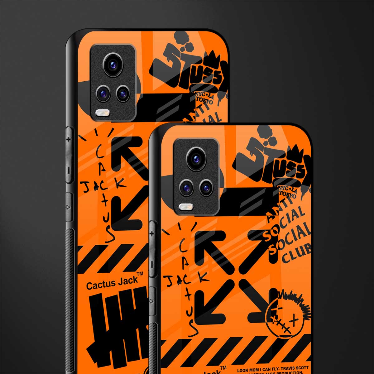 orange travis scott x anti social social club back phone cover | glass case for vivo v21e 4g