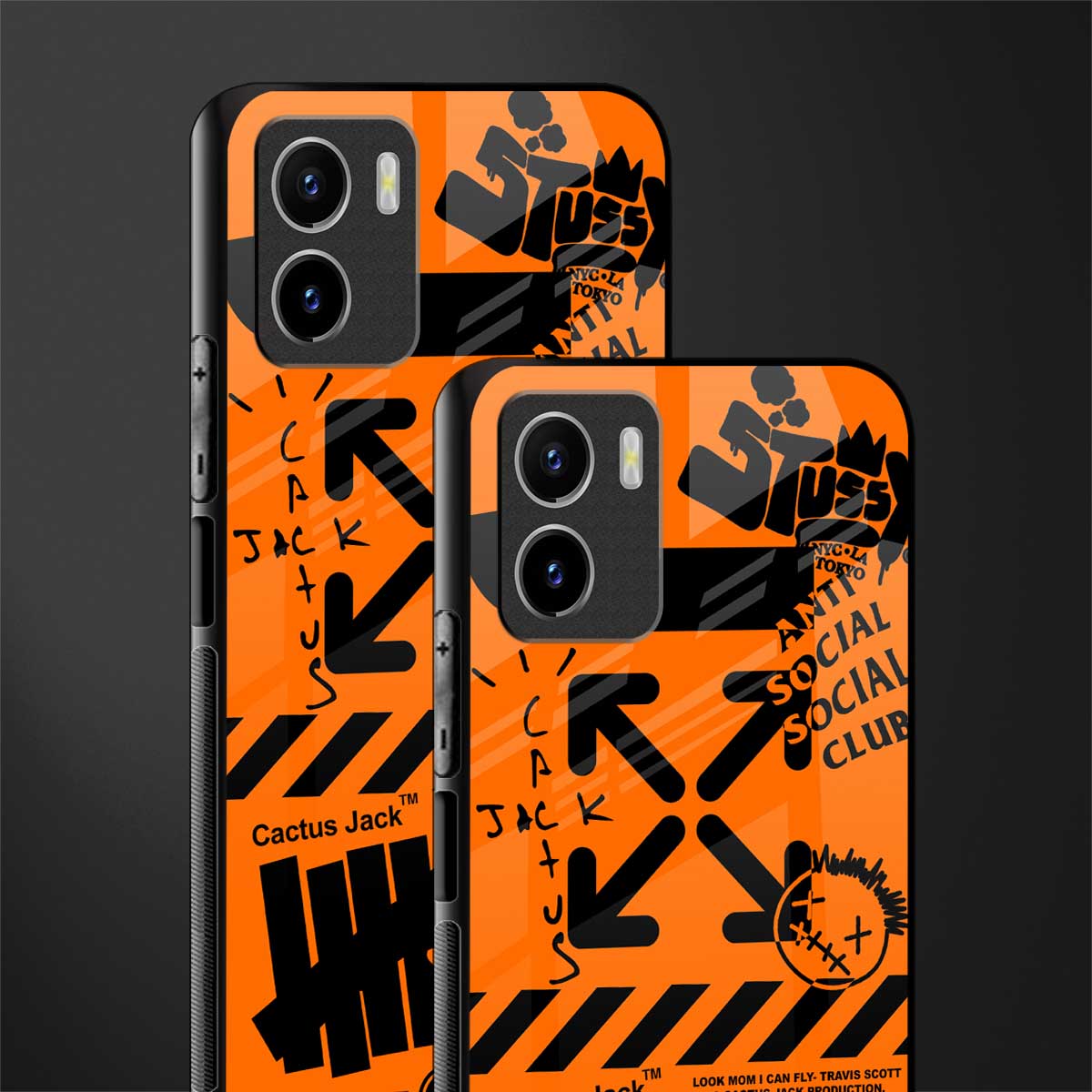 orange travis scott x anti social social club back phone cover | glass case for vivo y72
