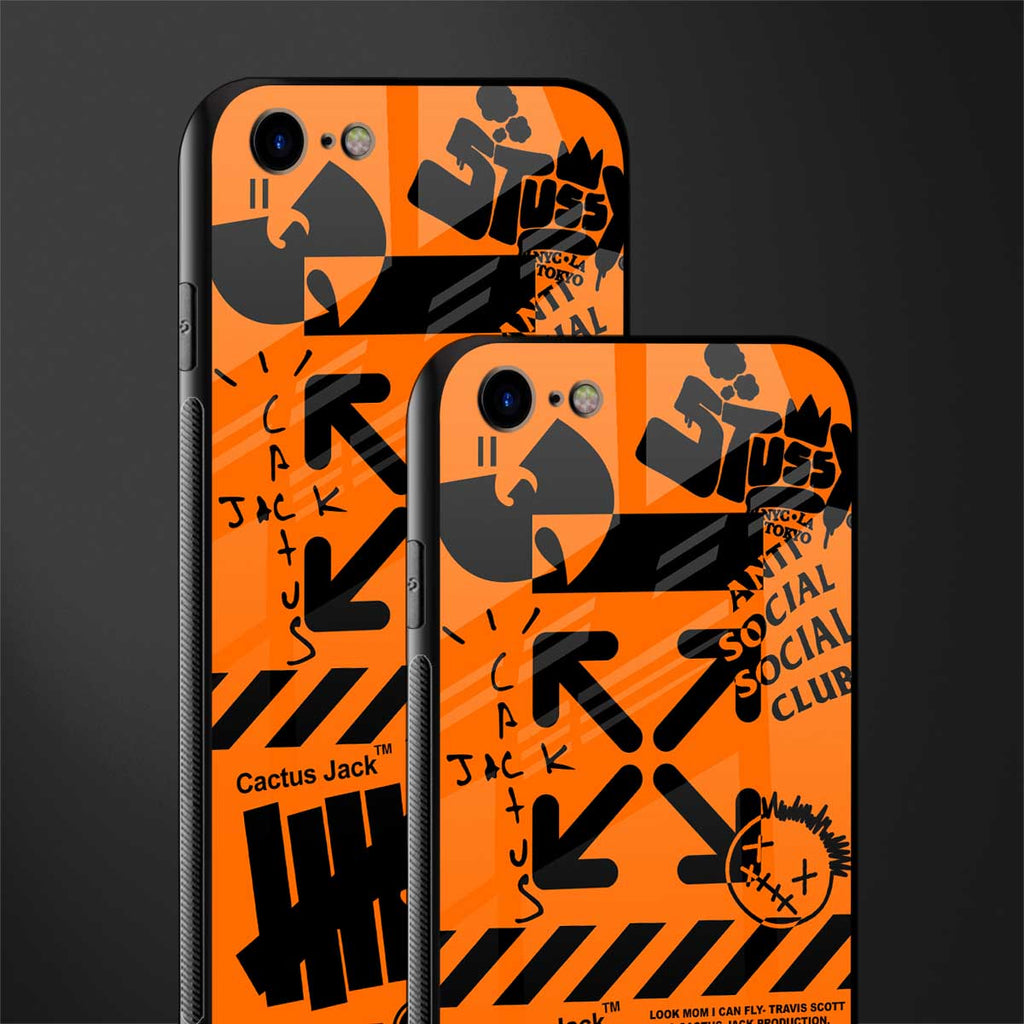 orange travis scott x anti social social club glass case for iphone 8 image-2