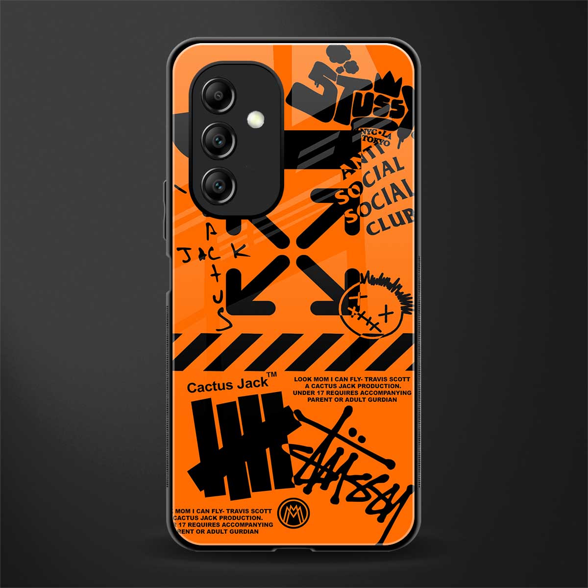 orange travis scott x anti social social club back phone cover | glass case for samsung galaxy a14 5g