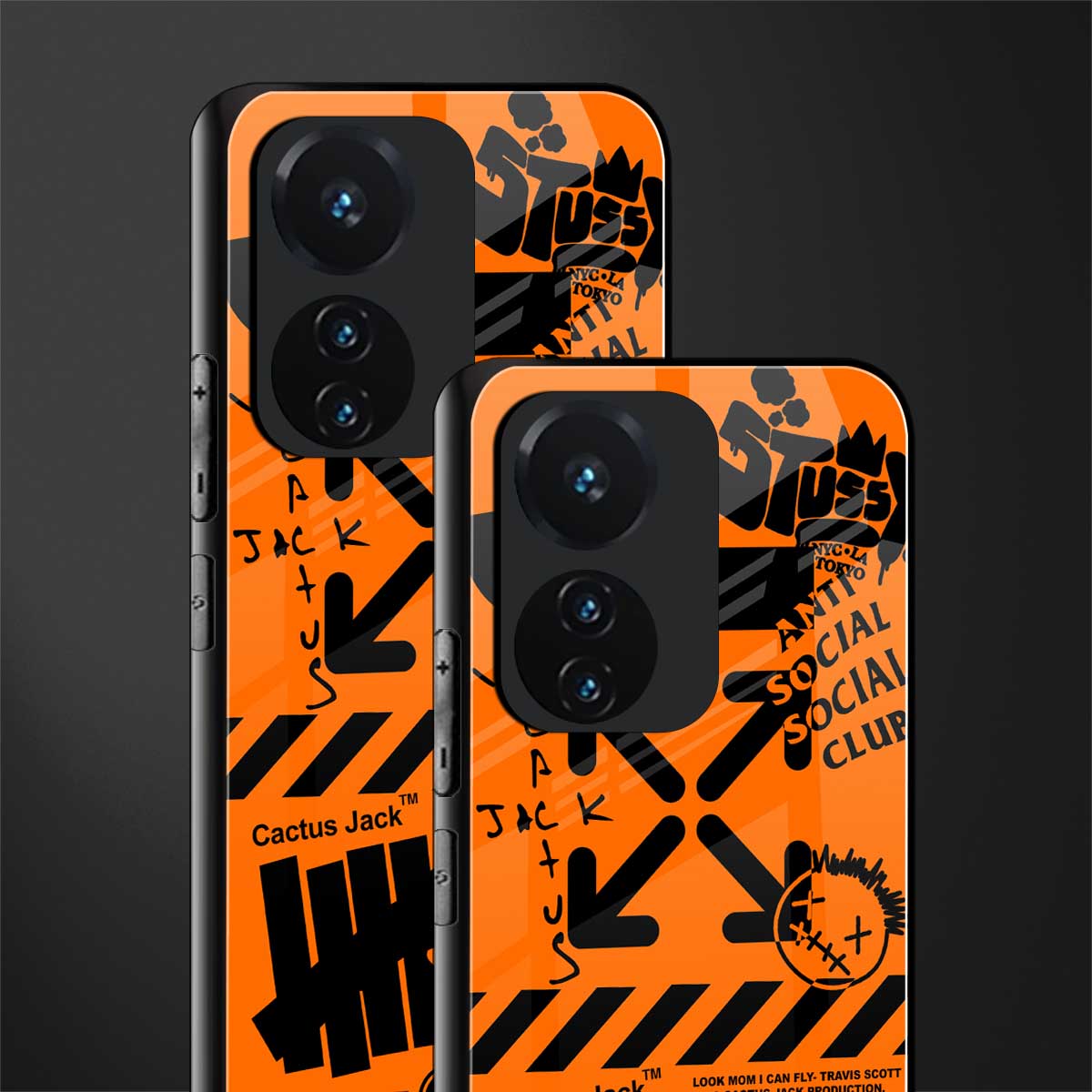 orange travis scott x anti social social club back phone cover | glass case for vivo t1 44w 4g